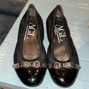 Attilio Giusti Leombruni Black Flats with Bow Detail
